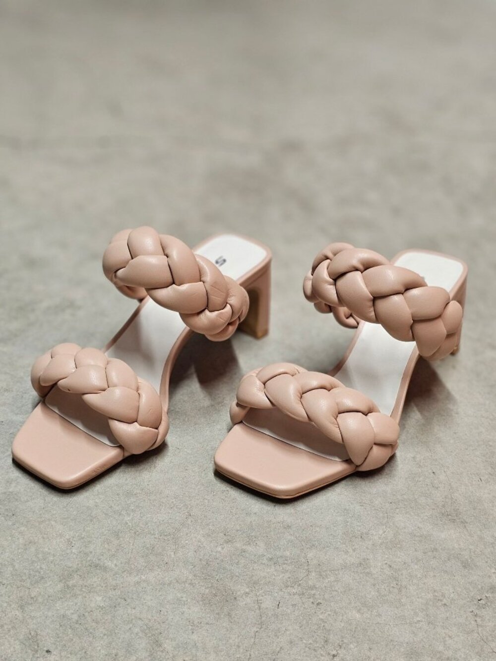 Braided Strap Nude Block Heel Sandals For Women